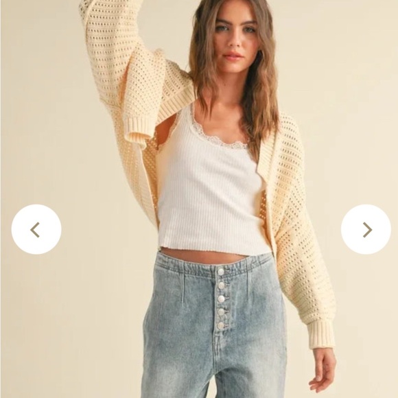 NWT Miou Muse Cream Open-Knit Cardigan - Picture 2 of 11